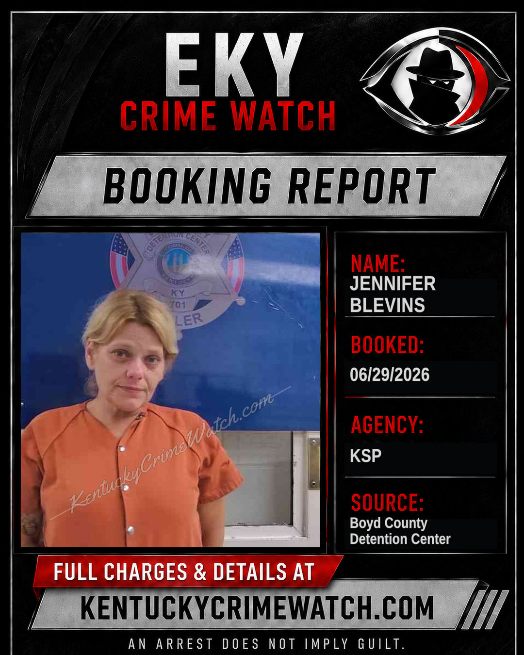 JENNIFER BLEVINS booking report card