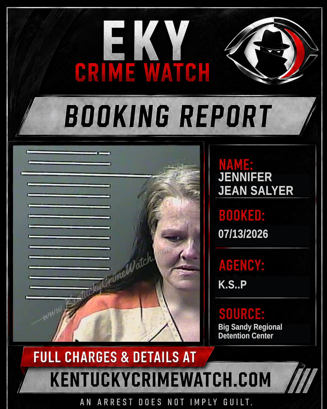 JENNIFER Jean SALYER booking report card