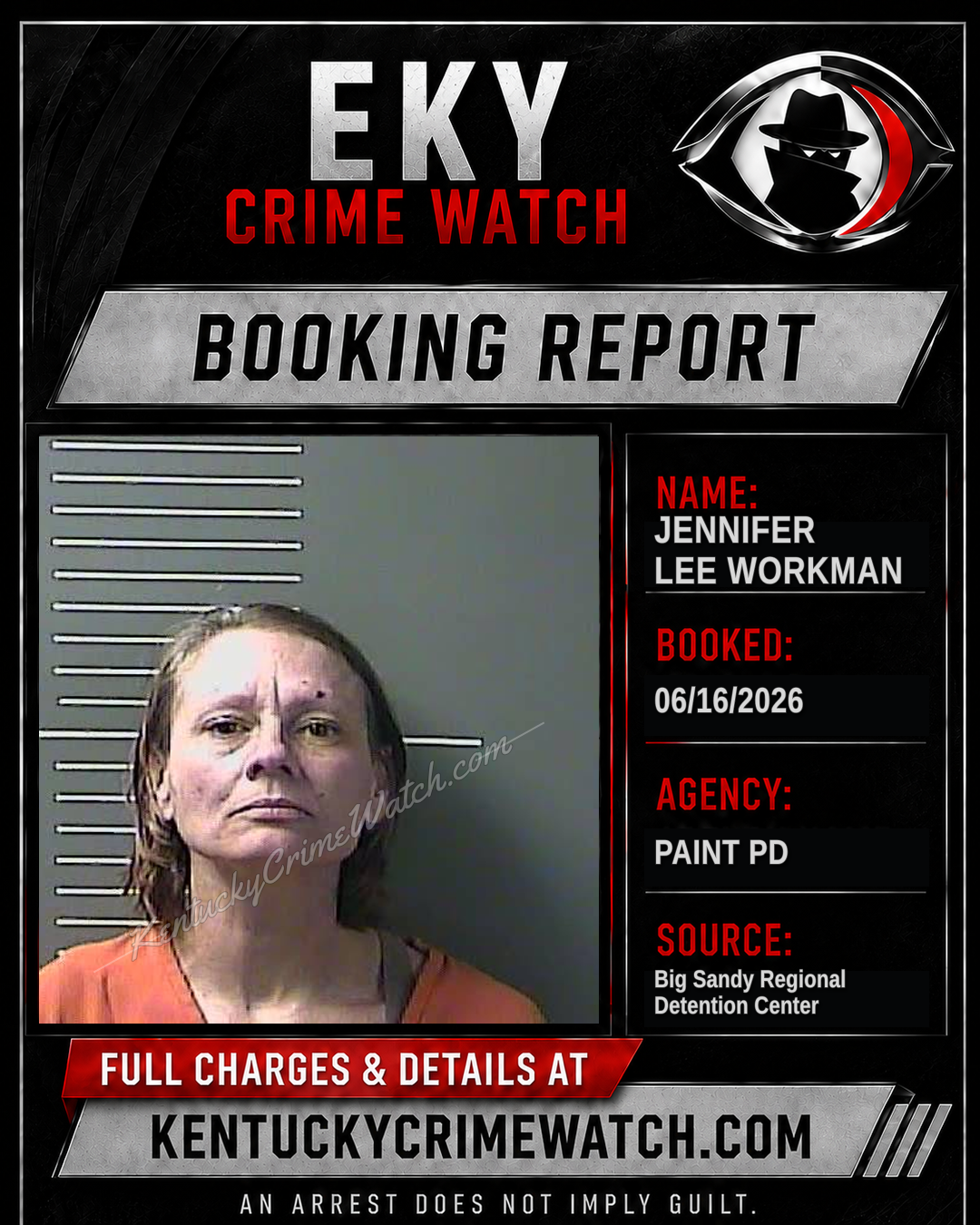 JENNIFER LEE WORKMAN booking report card
