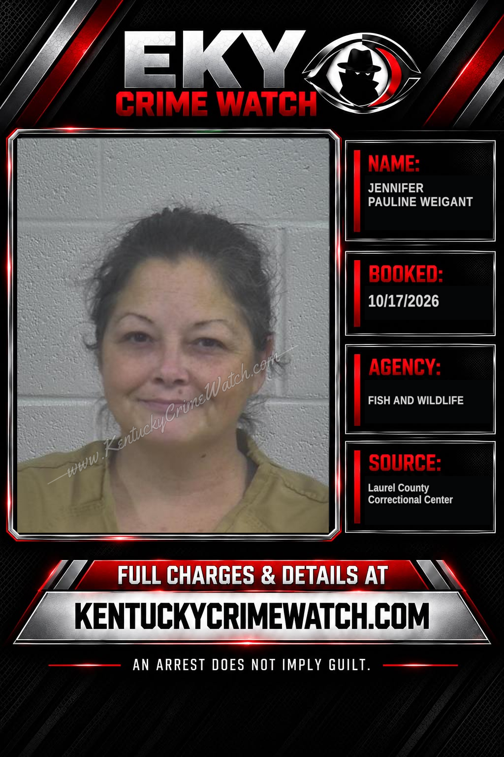 JENNIFER PAULINE WEIGANT booking report card