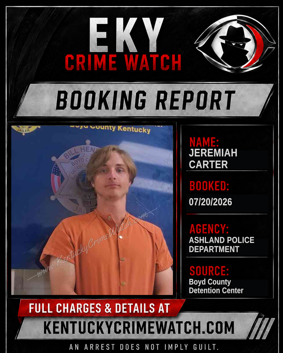 JEREMIAH CARTER booking report card