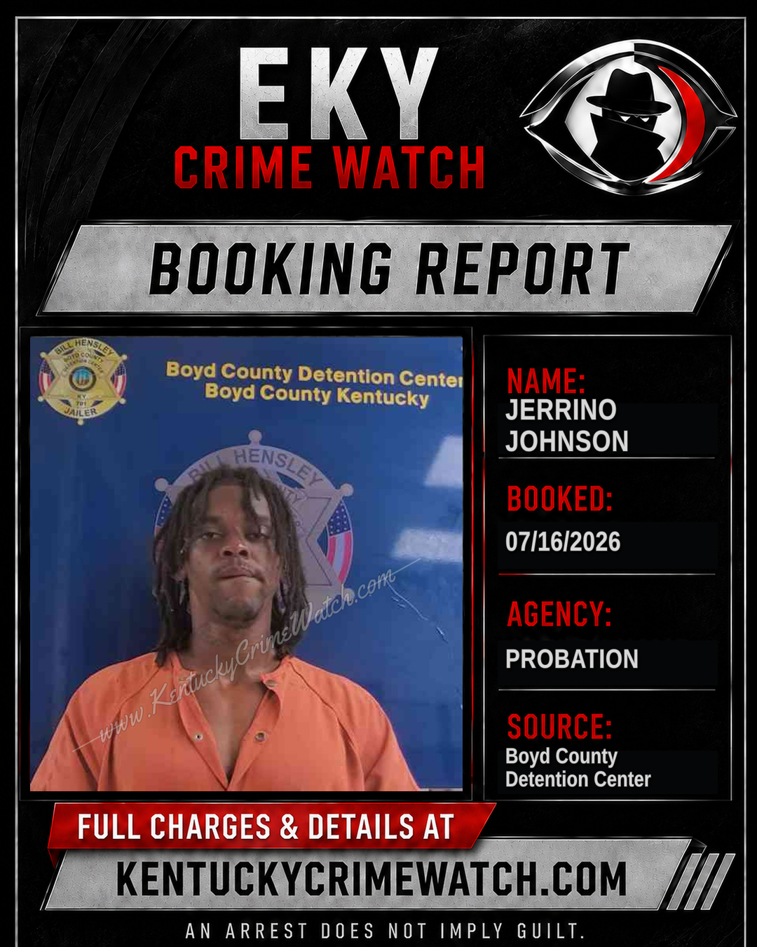 JERRINO JOHNSON booking report card
