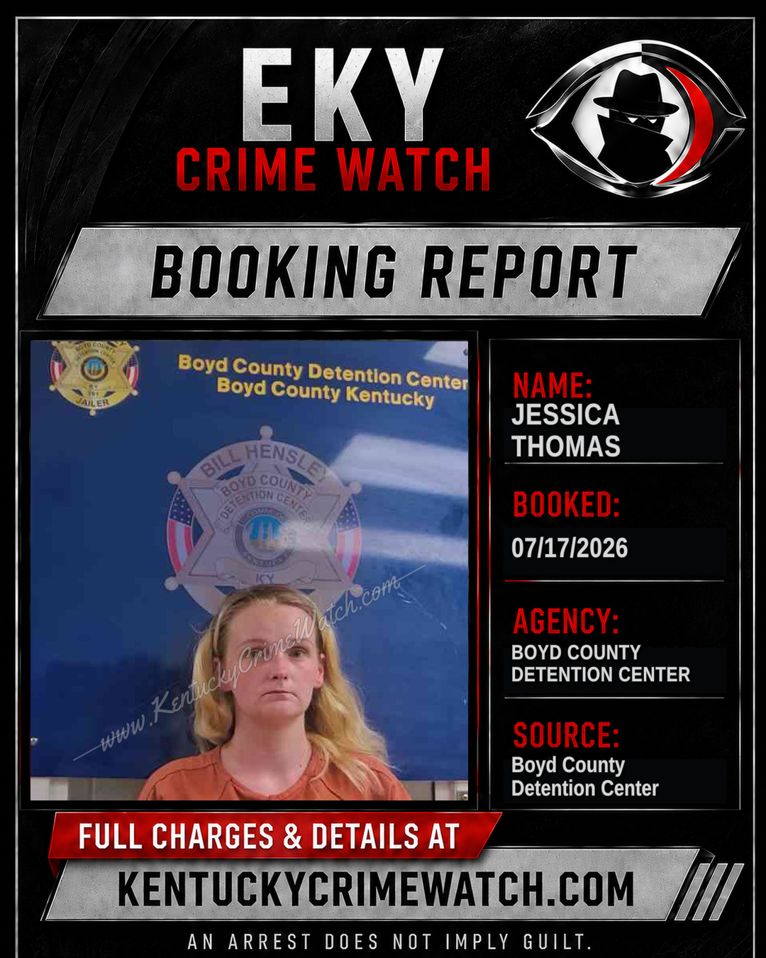 JESSICA THOMAS booking report card