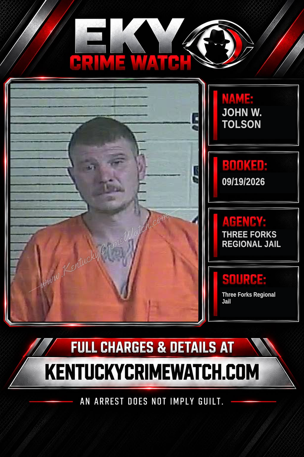 John W. Tolson booking report card