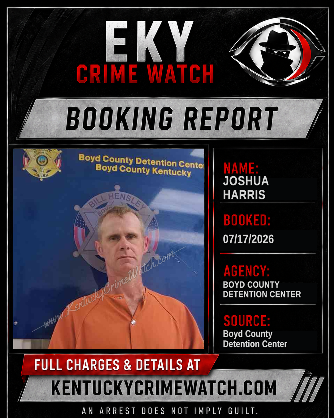 JOSHUA HARRIS booking report card