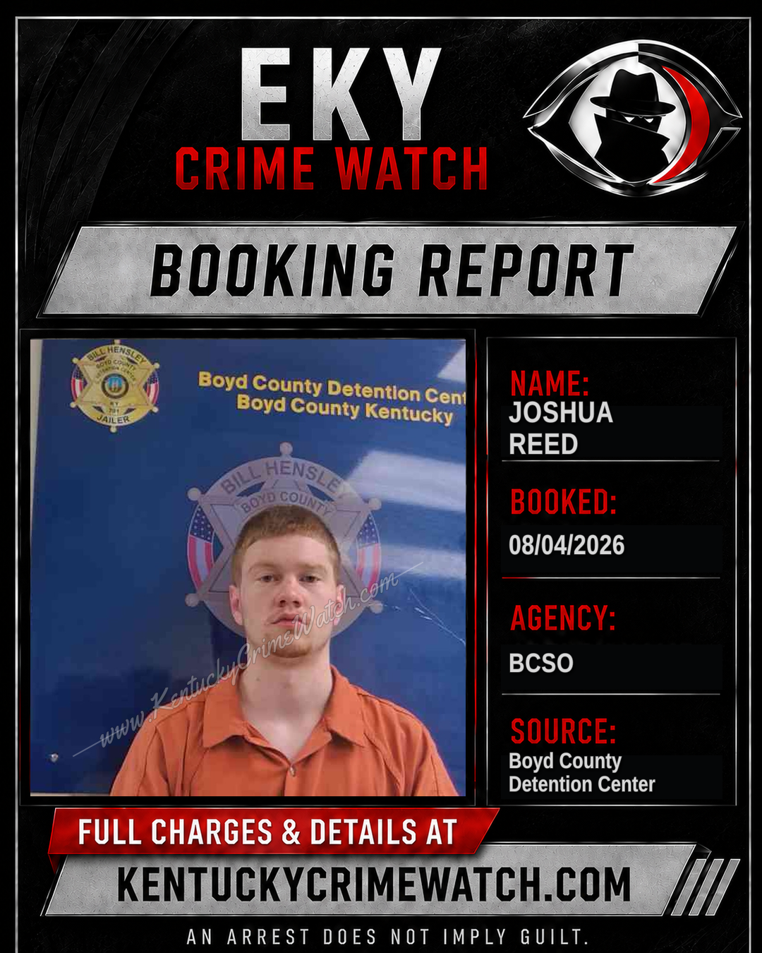 JOSHUA REED booking report card