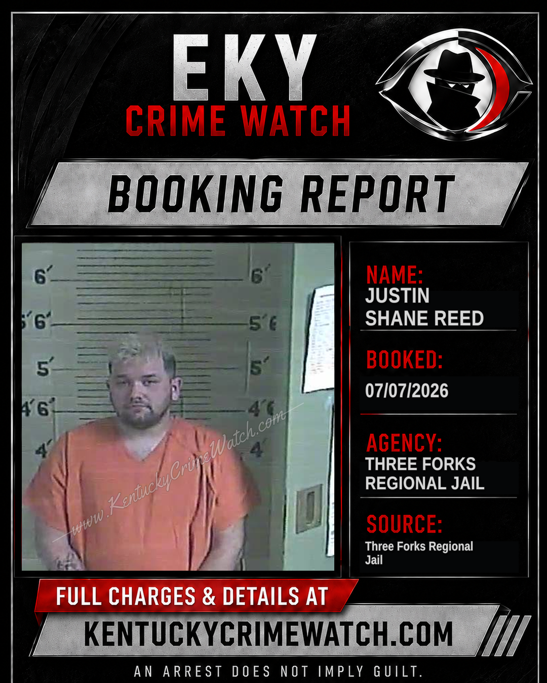 Justin Shane Reed booking report card