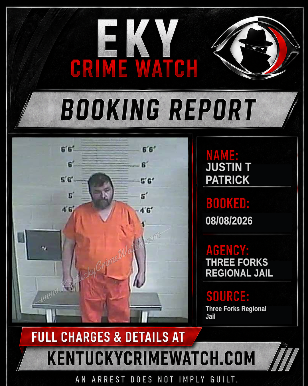 Justin T Patrick booking report card