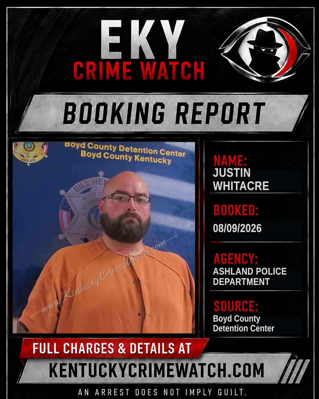 JUSTIN WHITACRE booking report card