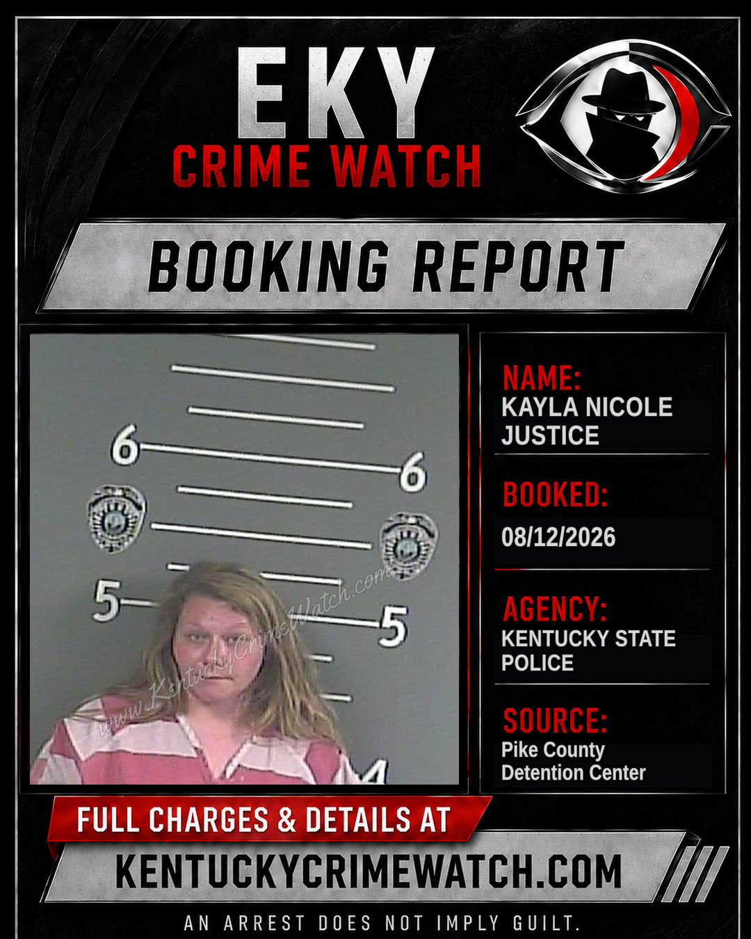 KAYLA NICOLE JUSTICE booking report card