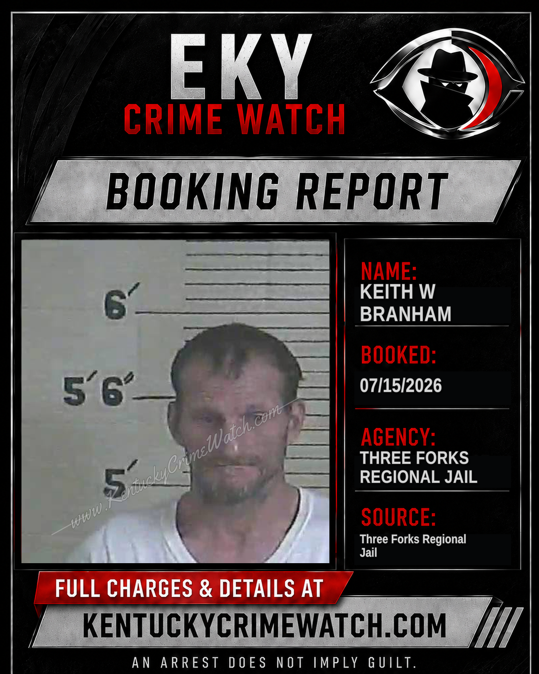 Keith W Branham booking report card