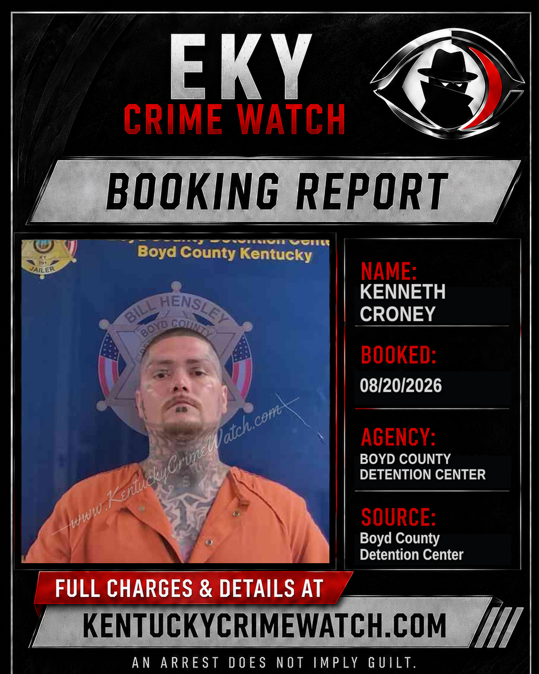 KENNETH CRONEY booking report card