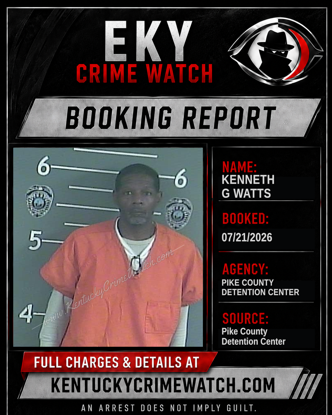 KENNETH G WATTS booking report card