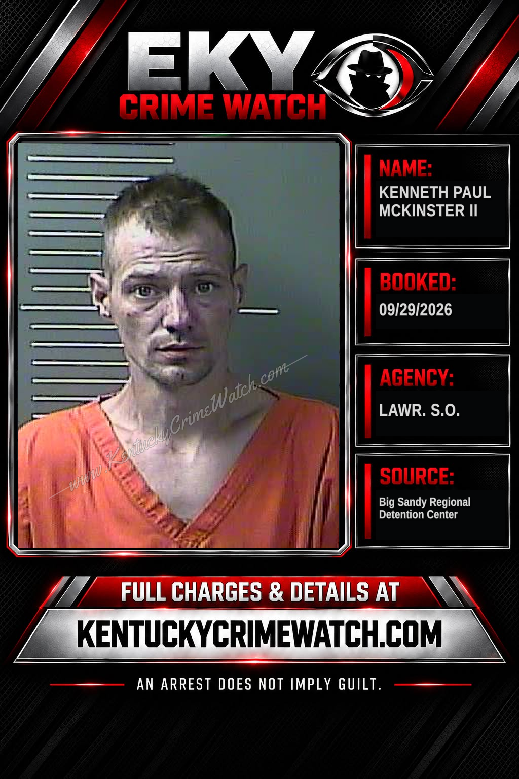 KENNETH PAUL MCKINSTER II booking report card