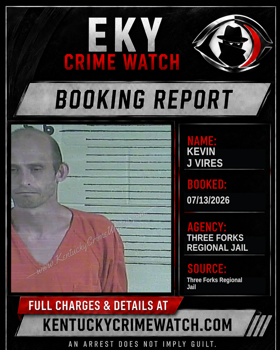 Kevin J Vires booking report card