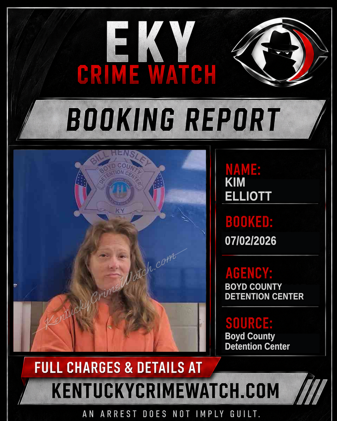 KIM ELLIOTT booking report card