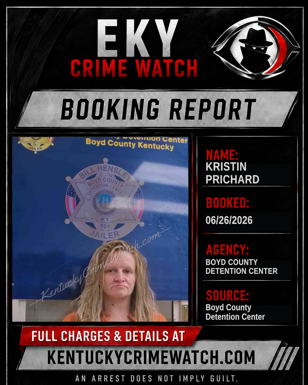KRISTIN PRICHARD booking report card