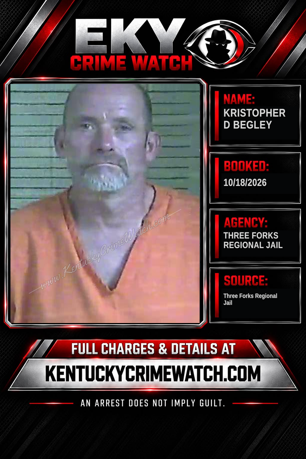 Kristopher D Begley booking report card