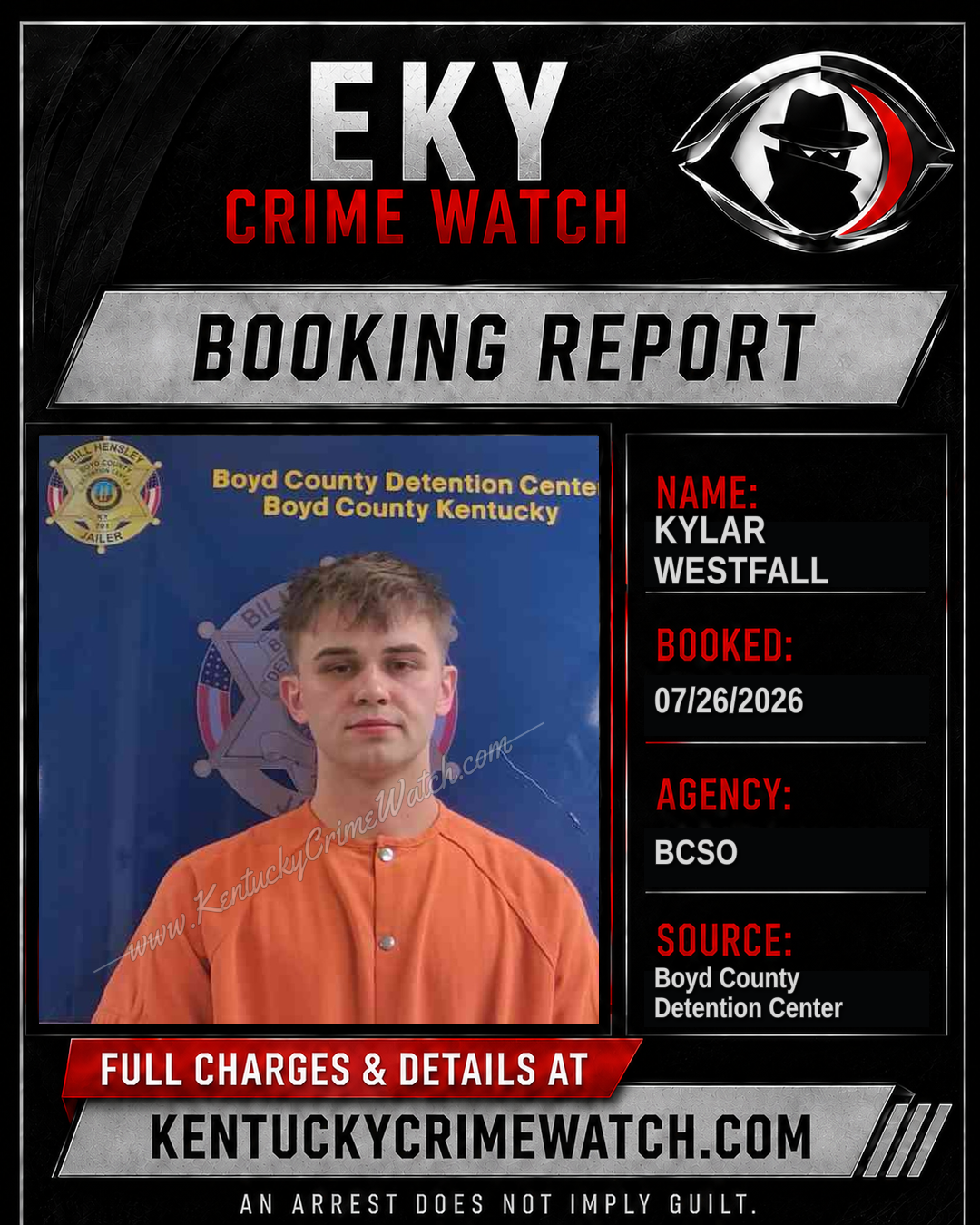KYLAR WESTFALL booking report card