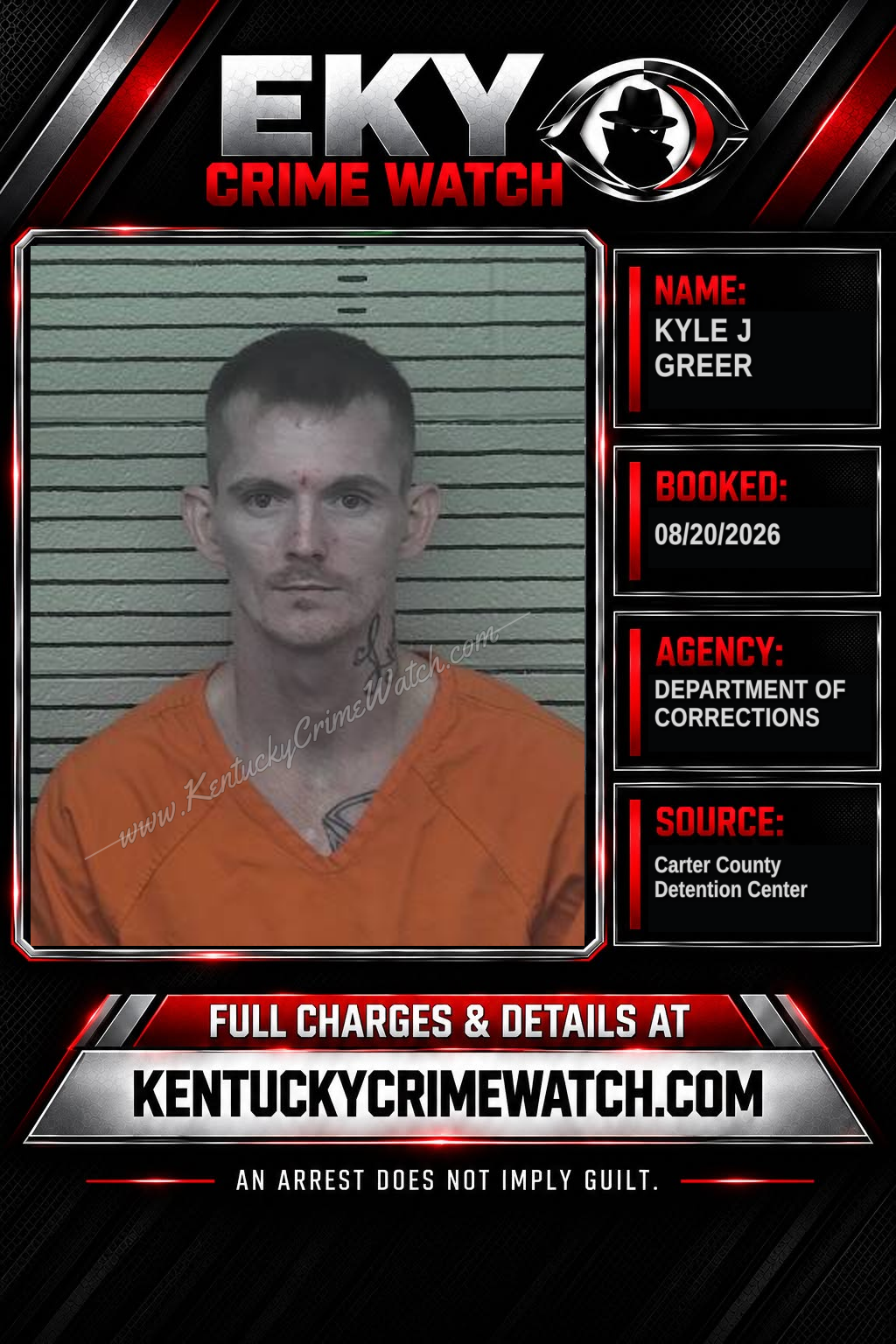 KYLE J GREER booking report card