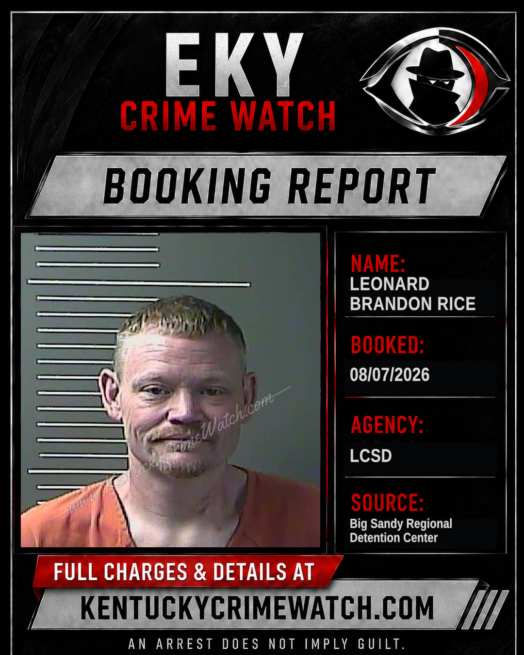 LEONARD BRANDON RICE booking report card