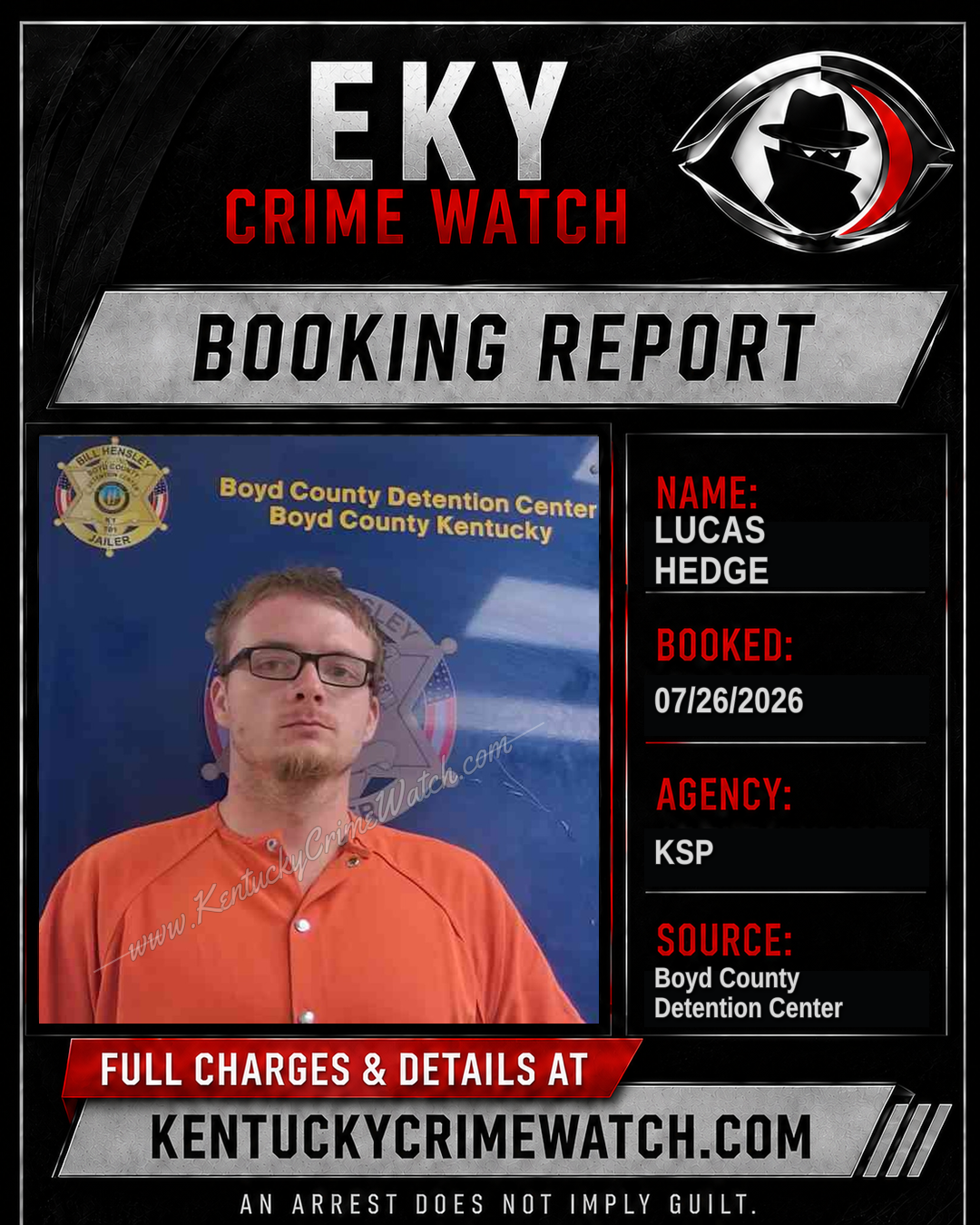 LUCAS HEDGE booking report card