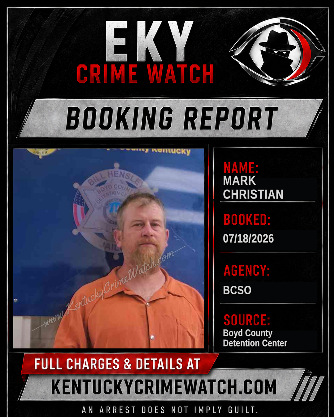MARK CHRISTIAN booking report card