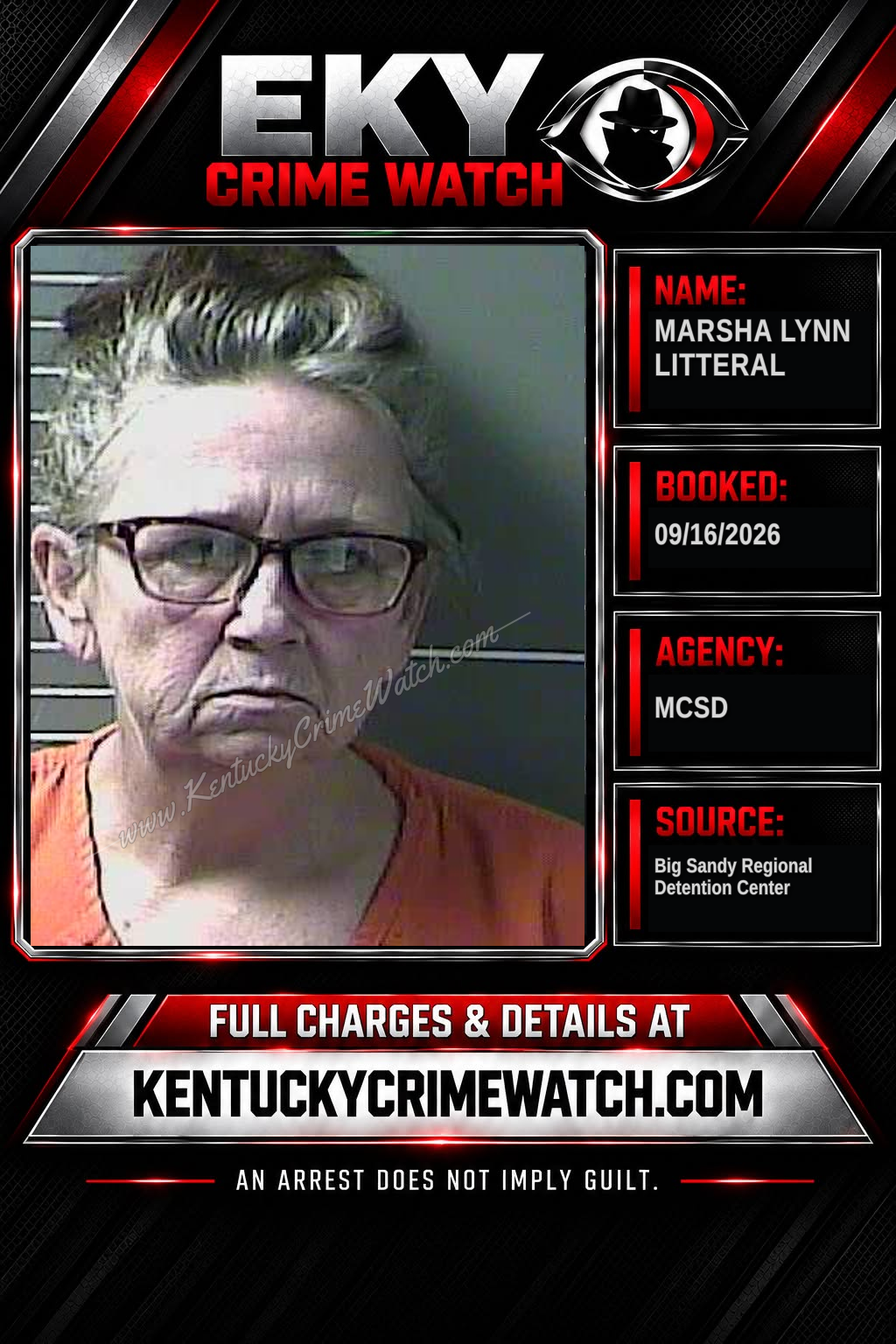 MARSHA LYNN LITTERAL booking report card