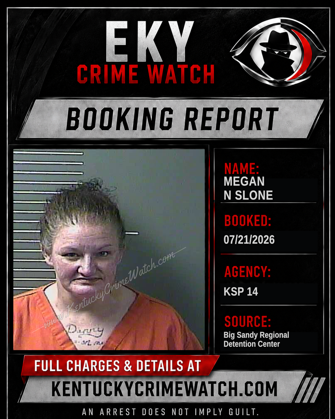 MEGAN N SLONE booking report card