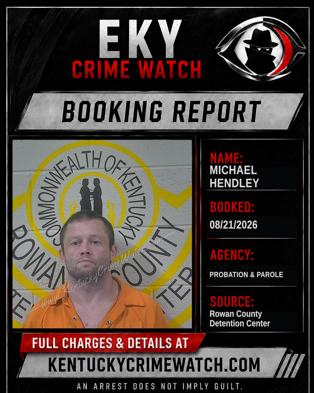 MICHAEL HENDLEY booking report card