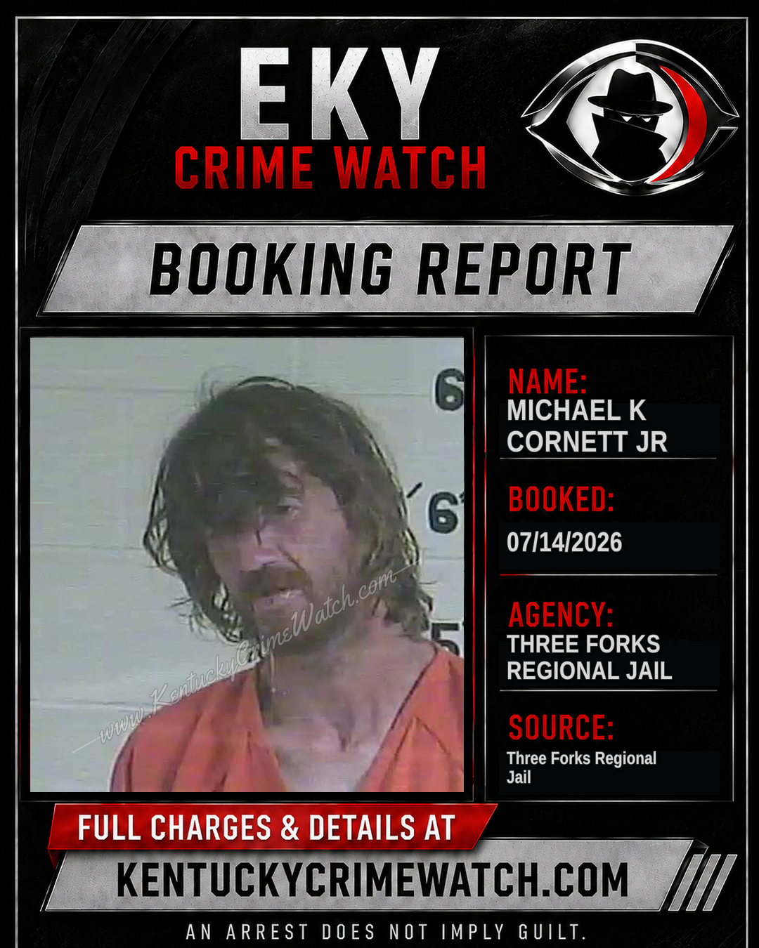 Michael K Cornett JR booking report card
