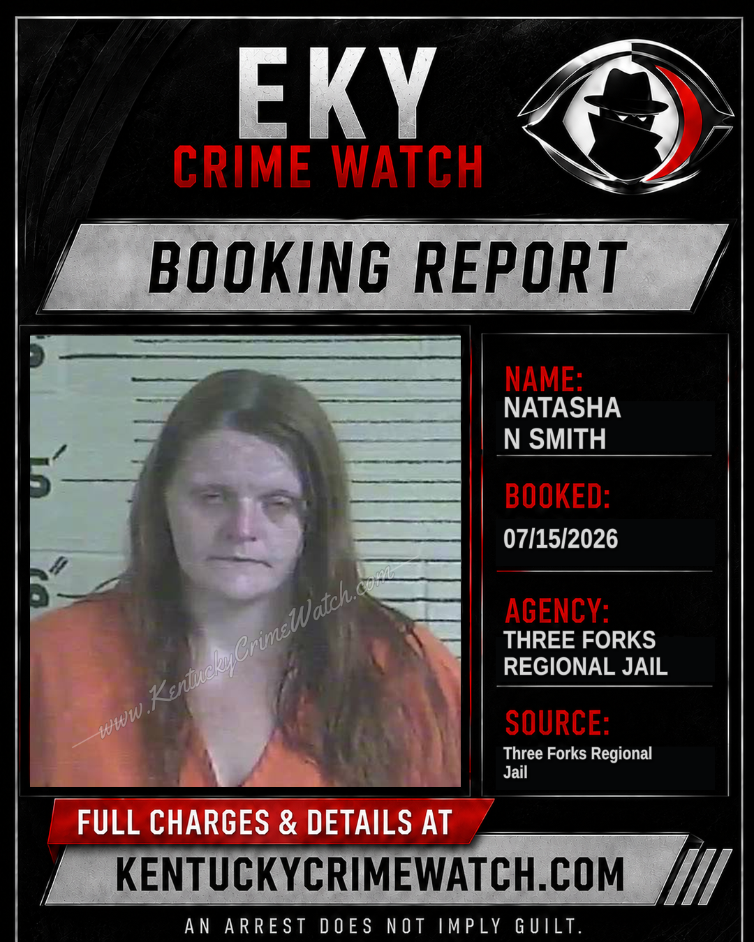 Natasha N Smith booking report card