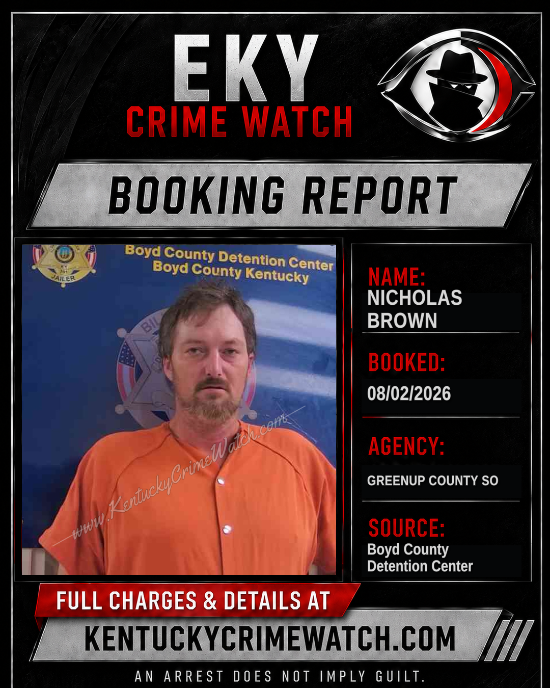 NICHOLAS BROWN booking report card