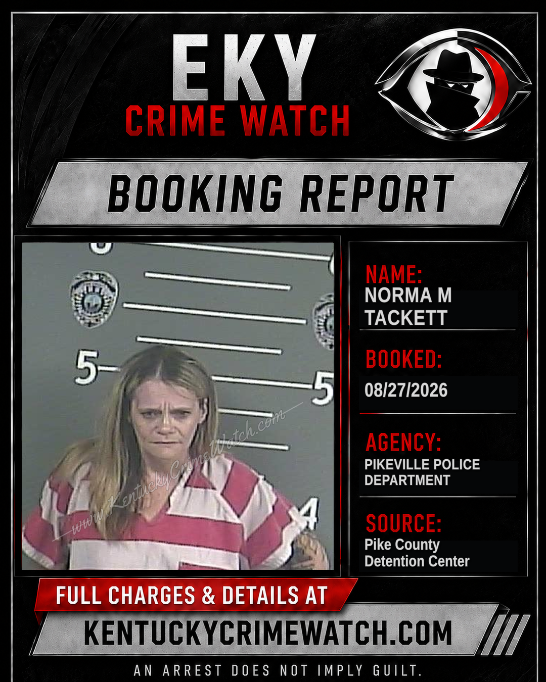 NORMA M TACKETT booking report card