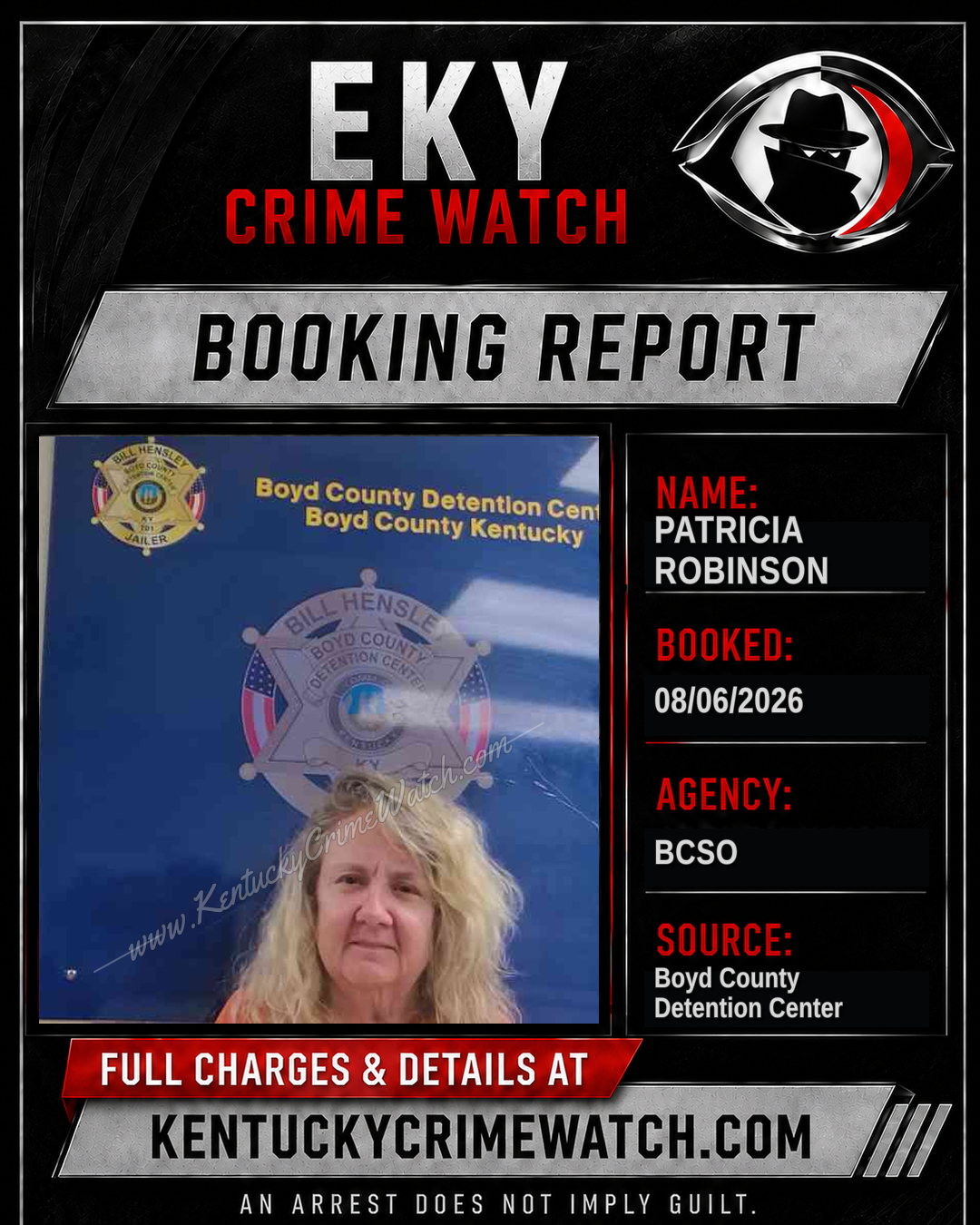 PATRICIA ROBINSON booking report card