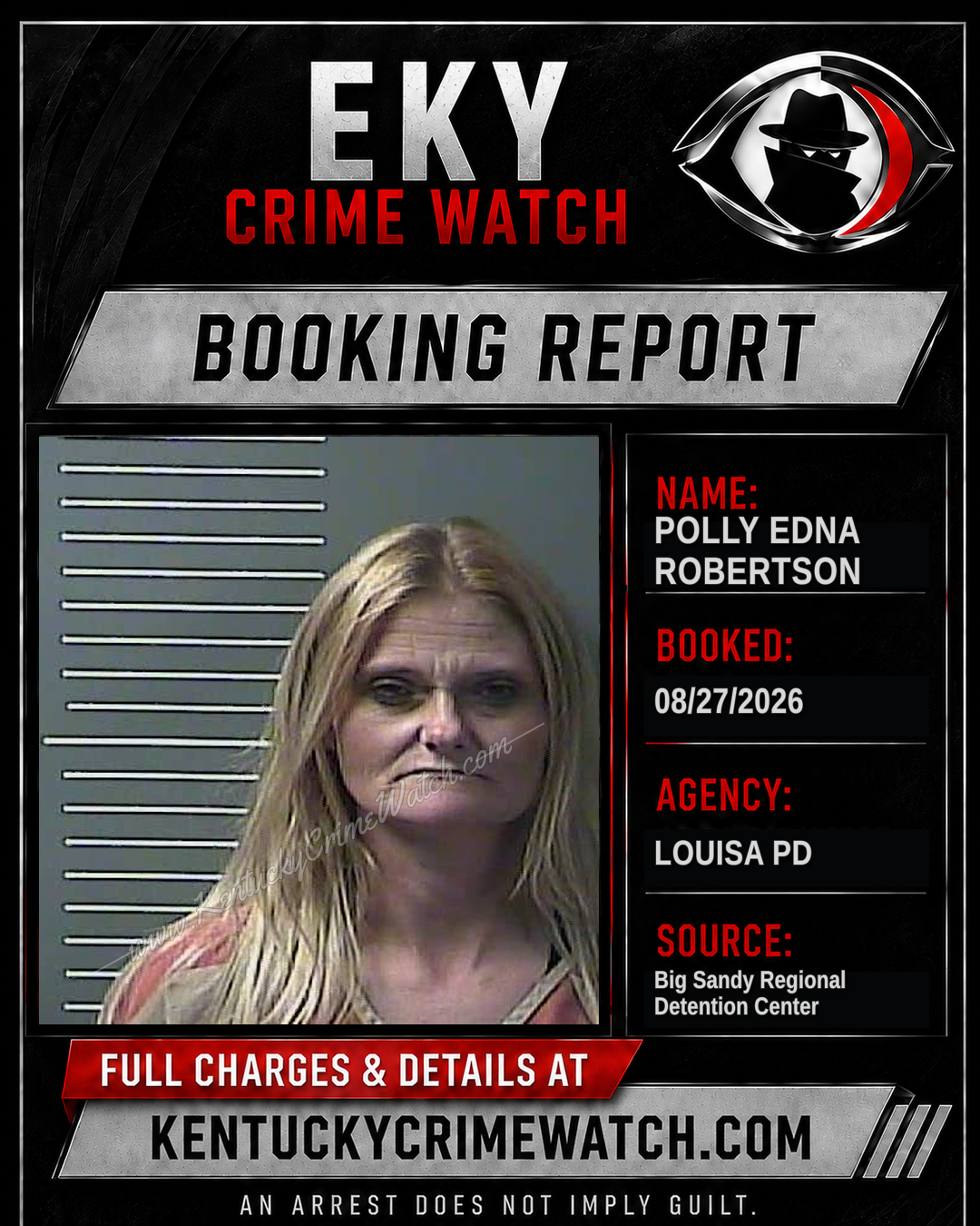 POLLY EDNA ROBERTSON booking report card