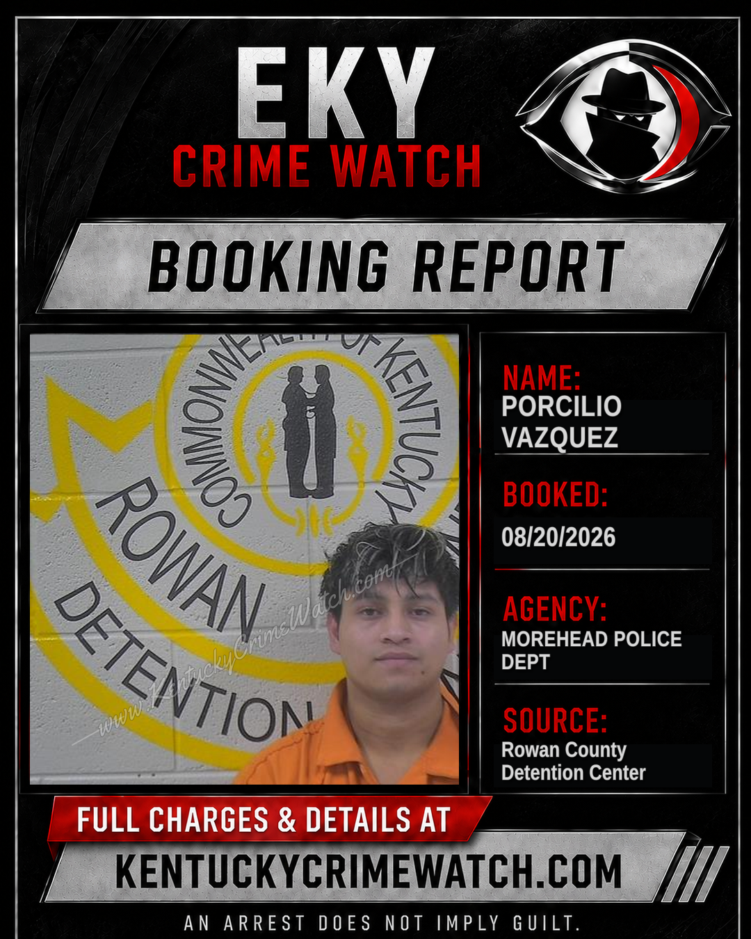 PORCILIO VAZQUEZ booking report card
