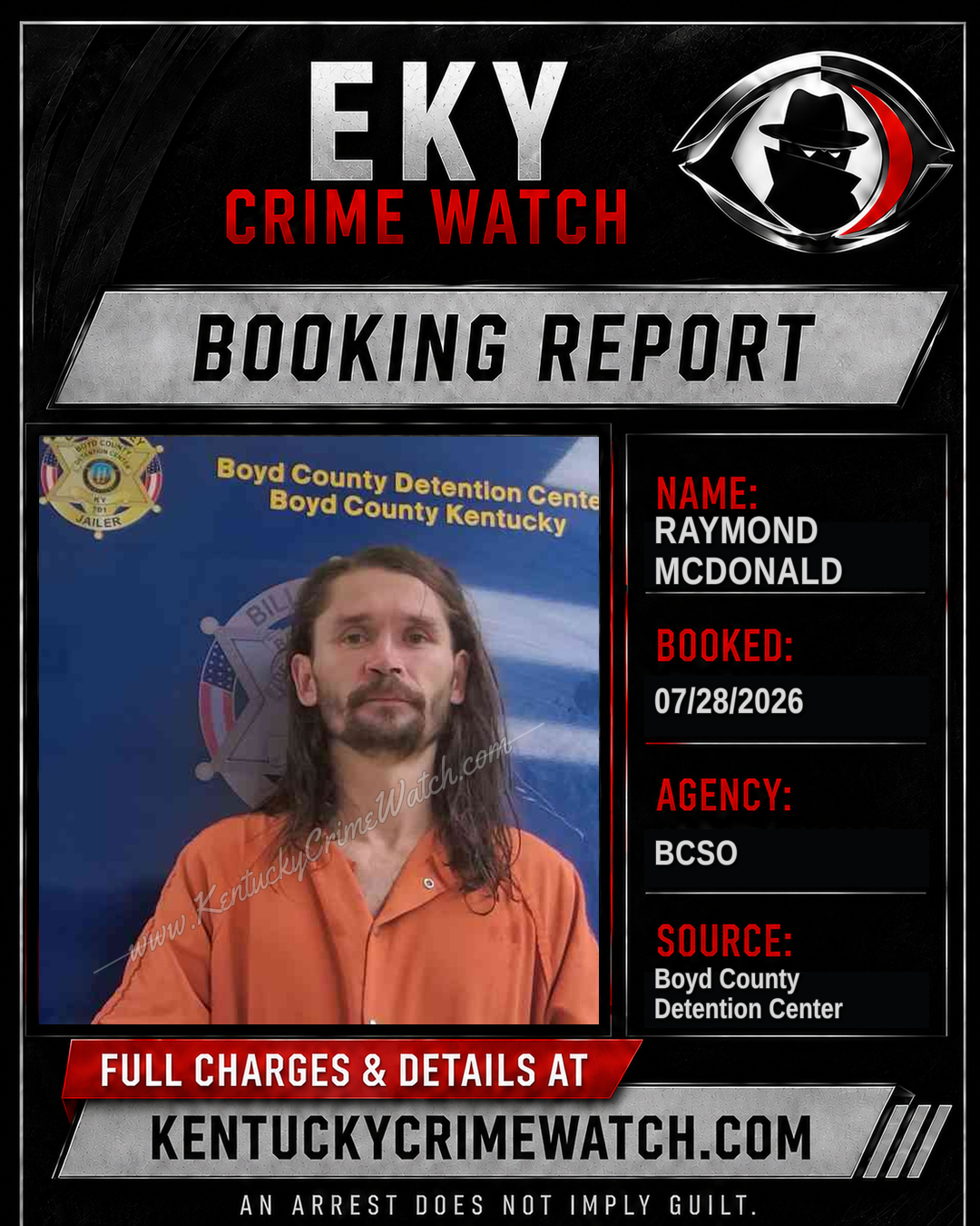 RAYMOND MCDONALD booking report card