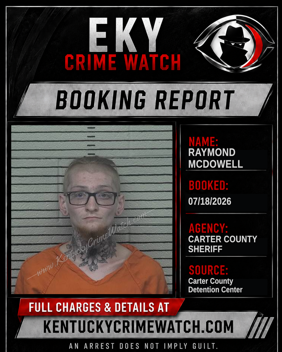 RAYMOND MCDOWELL booking report card