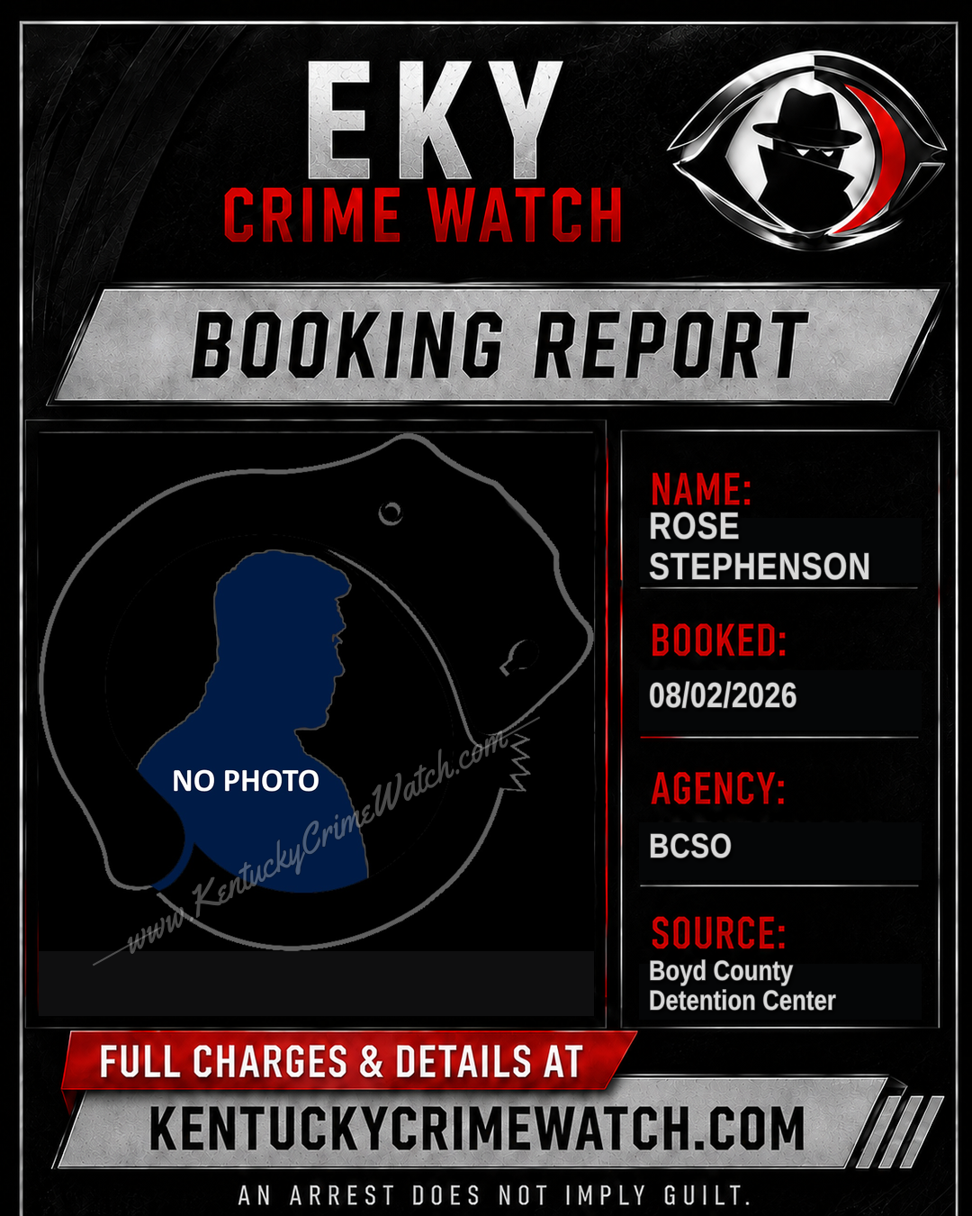 ROSE STEPHENSON booking report card