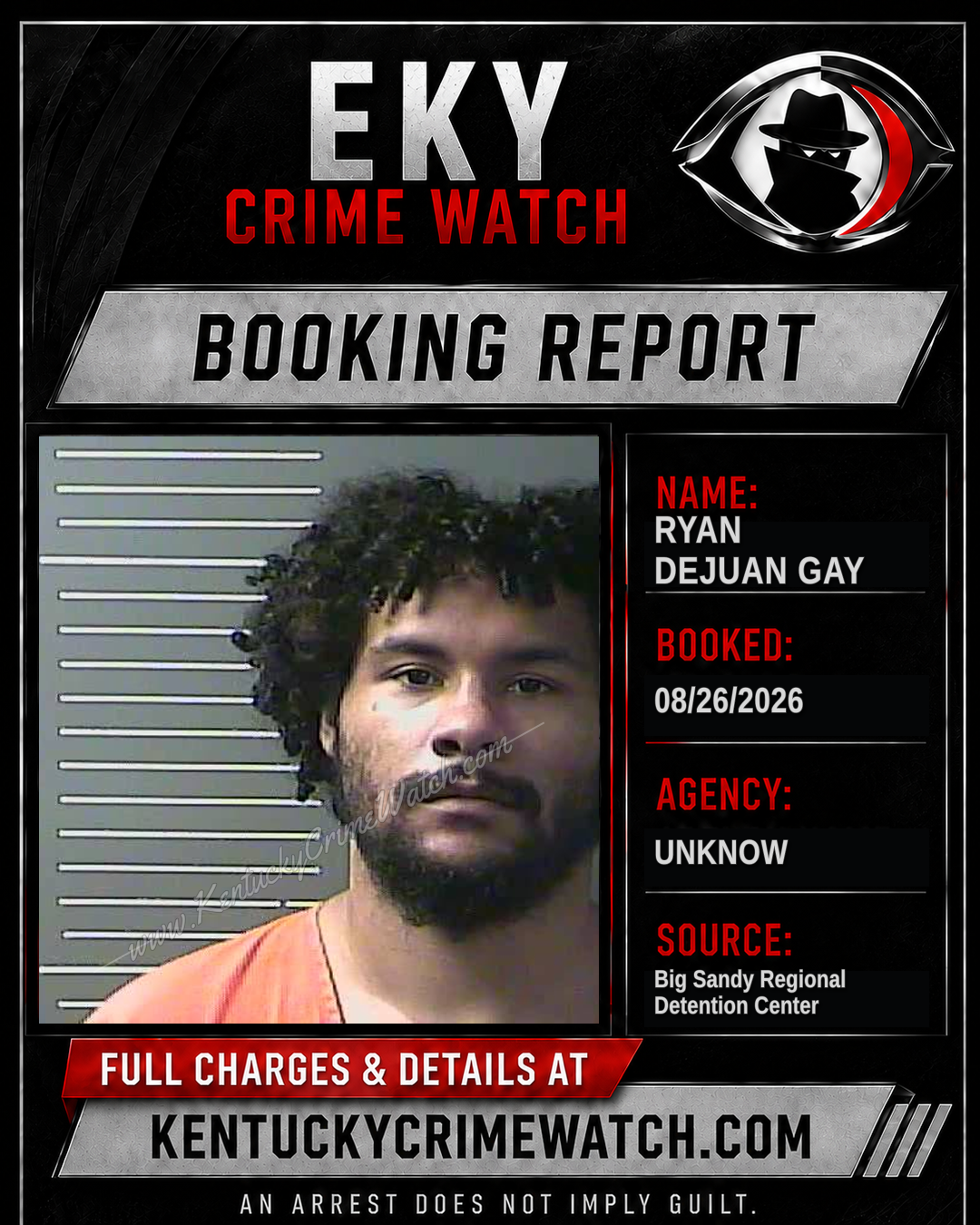 RYAN DEJUAN GAY booking report card