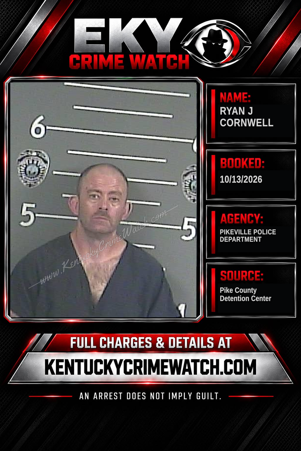 RYAN J CORNWELL booking report card