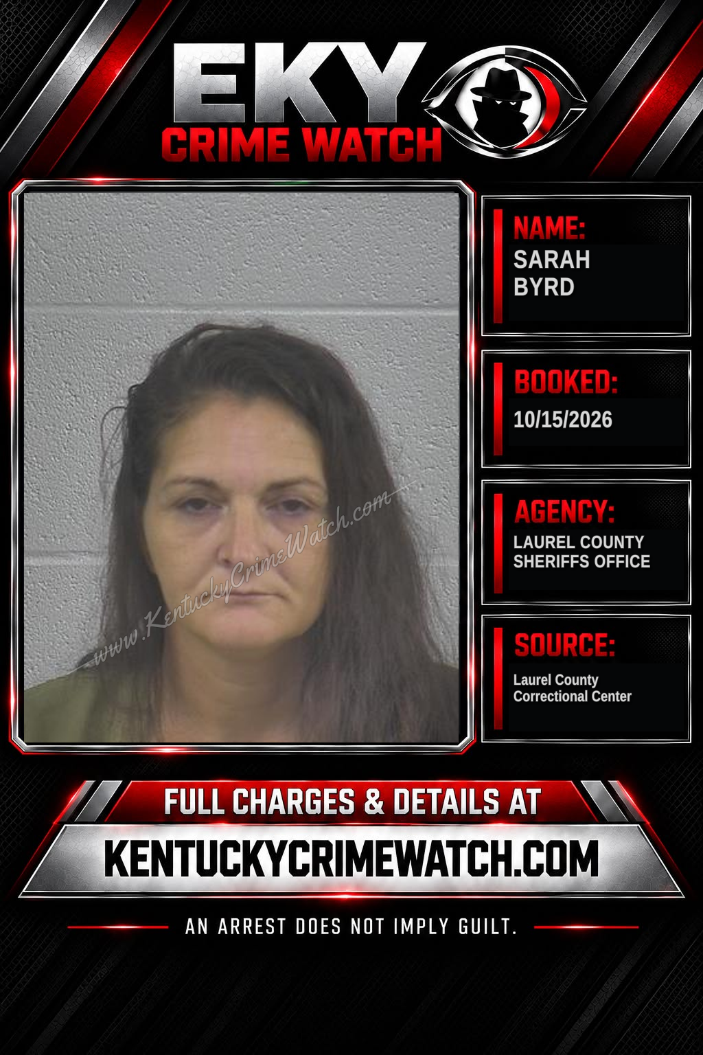 SARAH BYRD booking report card