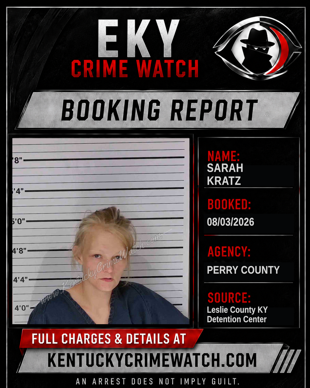 SARAH KRATZ booking report card