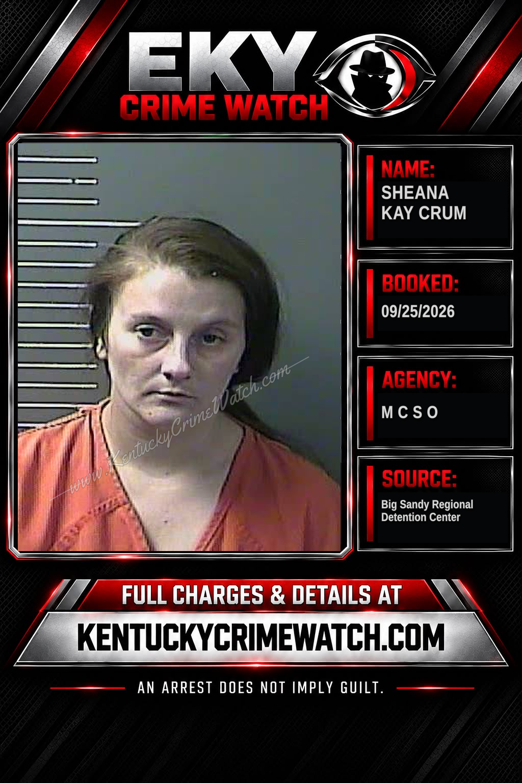 SHEANA KAY CRUM booking report card