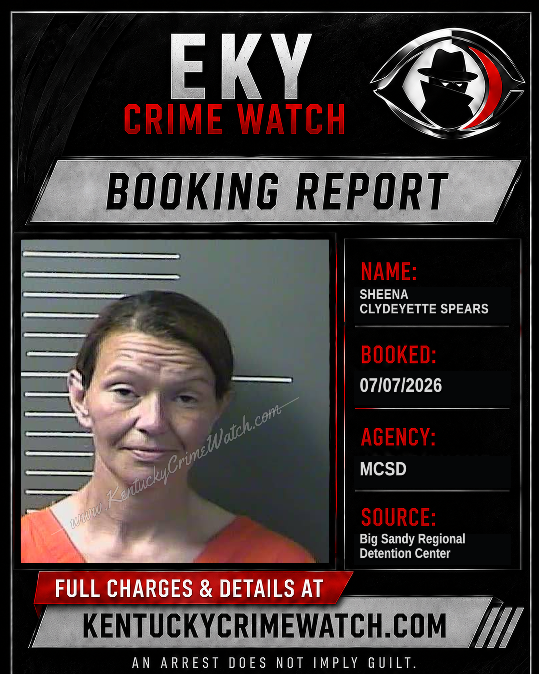 SHEENA CLYDEYETTE SPEARS booking report card