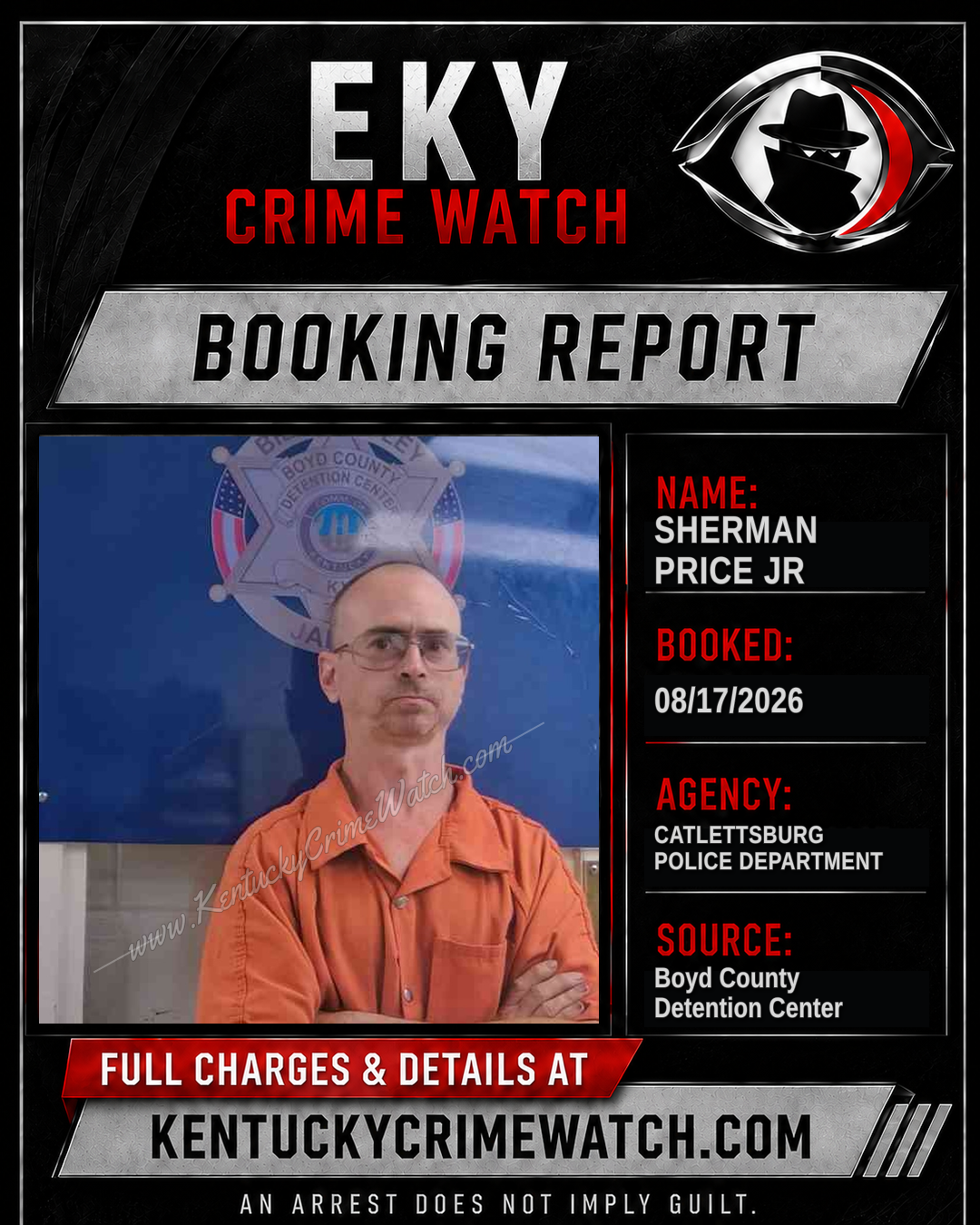 SHERMAN PRICE JR booking report card