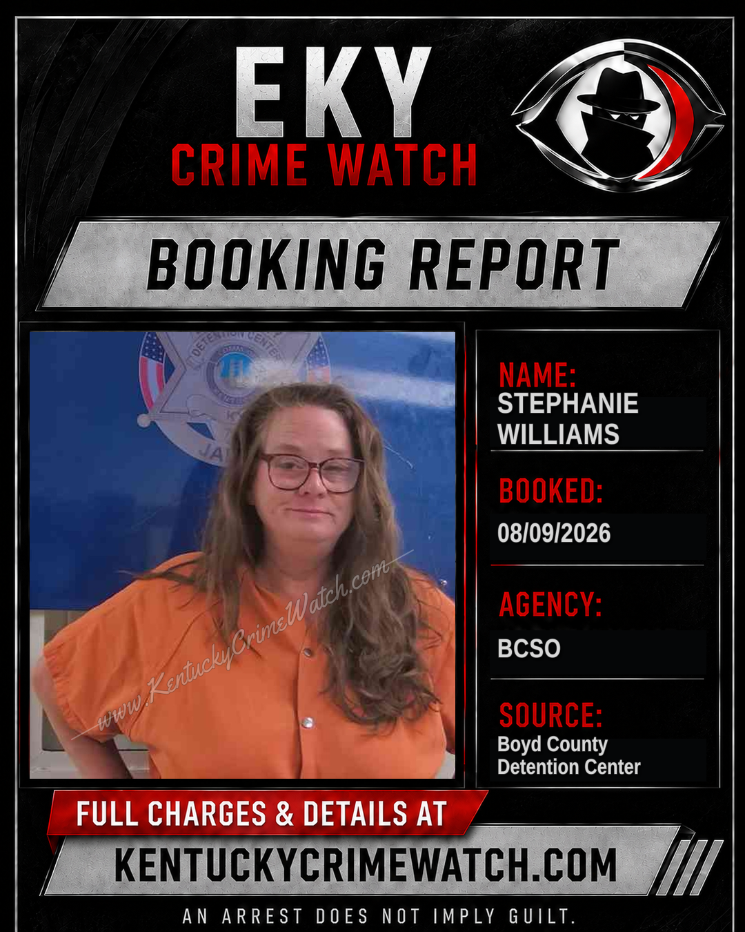 STEPHANIE WILLIAMS booking report card