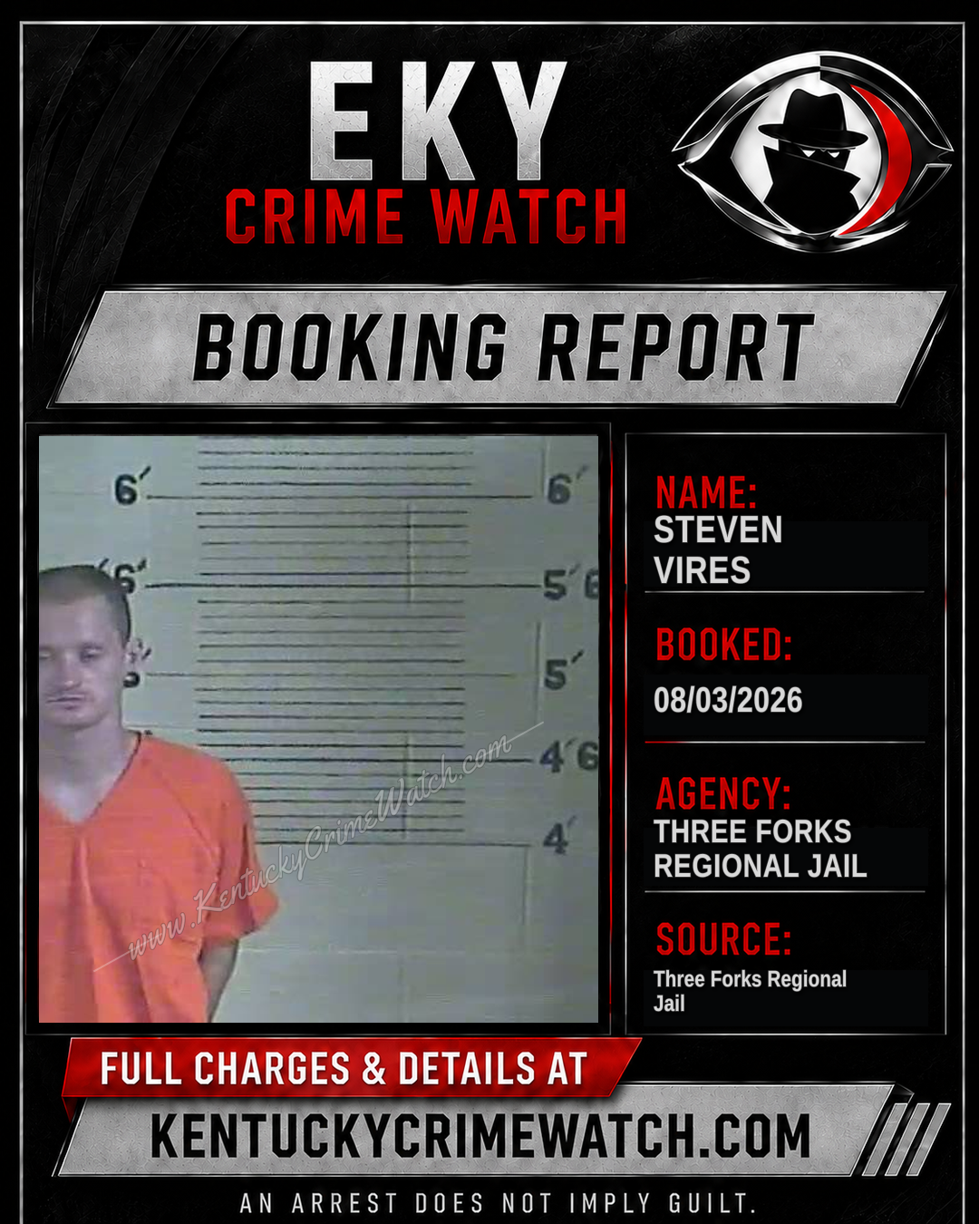 Steven Vires booking report card