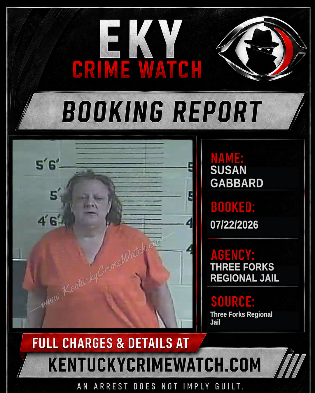 Susan Gabbard booking report card